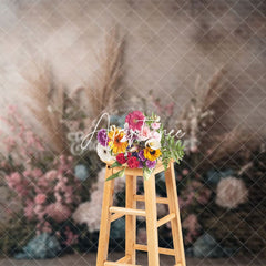 Aperturee - Aperturee Black Grey Wall Boho Floral Wedding Photo Backdrop