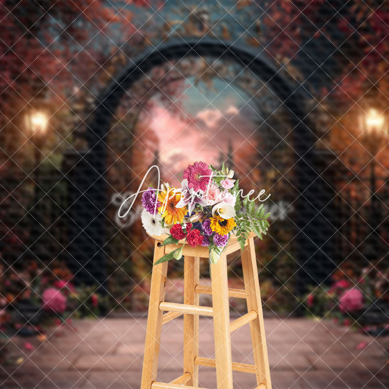 Aperturee - Aperturee Black Luxury Gate Floral Plant Wedding Photo Backdrop