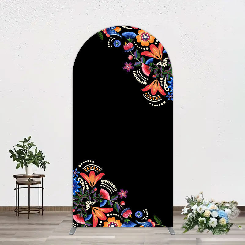 Aperturee - Aperturee Black Mexican National Flower Birthday Arch Backdrop