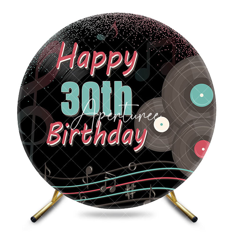 Aperturee - Aperturee Black Musical Disco Round Happy 30th Birthday Backdrop