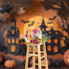 Aperturee - Aperturee Black Orange Pumpkin Castle Halloween Photo Backdrop