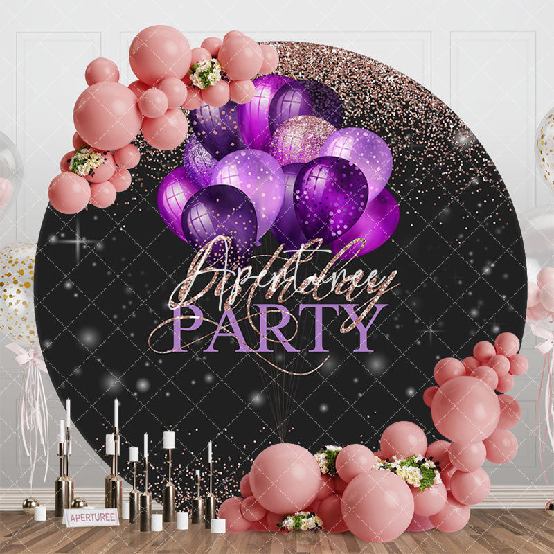 Aperturee - Aperturee Black Pink Glitter Round Birthday Party Backdrop