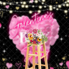 Aperturee - Aperturee Black Pink Heart Light Galentines Day Party Backdrop