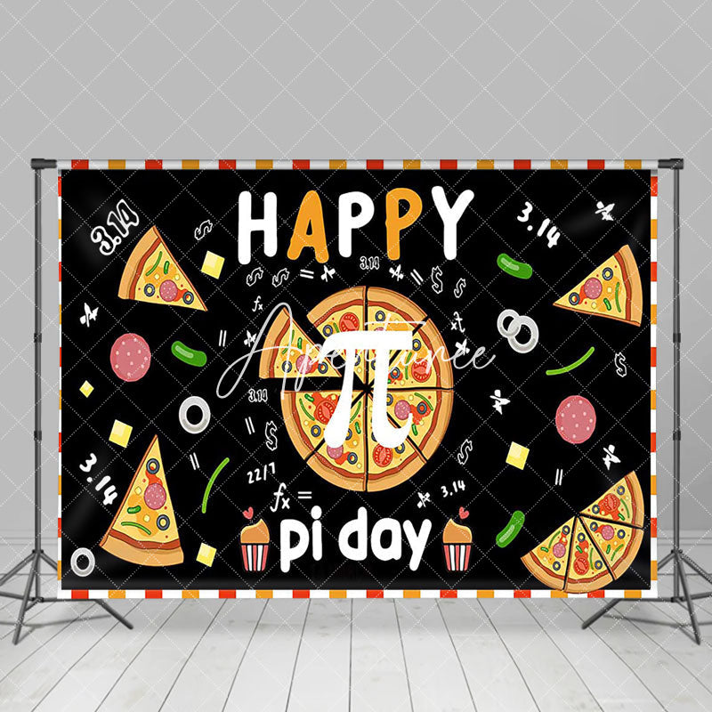 Aperturee - Aperturee Black Pizza Mathematical Happy Pi Day Backdrop