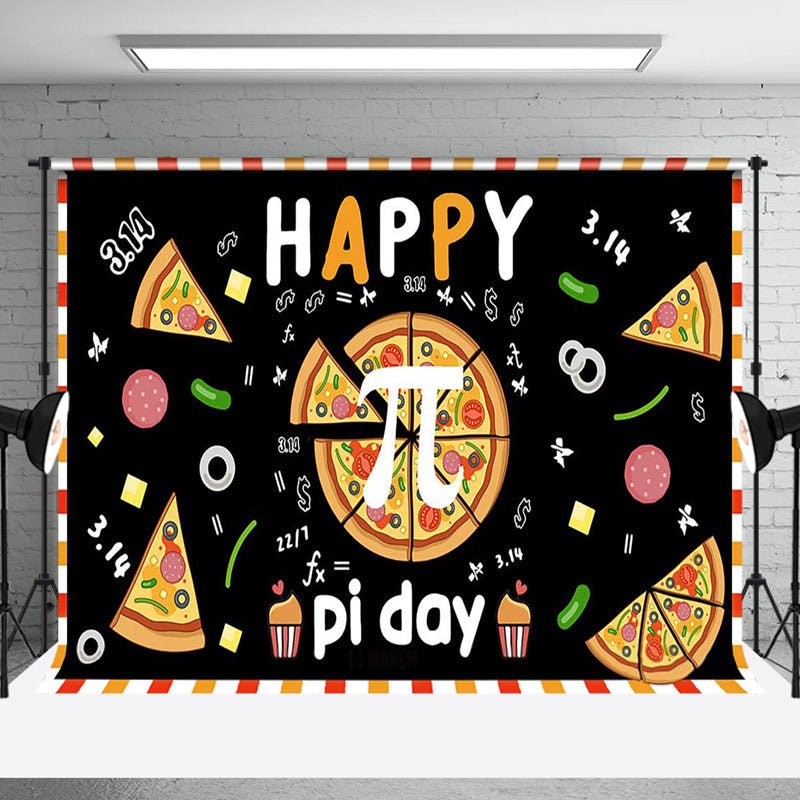 Aperturee - Aperturee Black Pizza Mathematical Happy Pi Day Backdrop