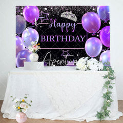 Aperturee - Aperturee Black Purple Balloons Crown Happy Birthday Backdrop