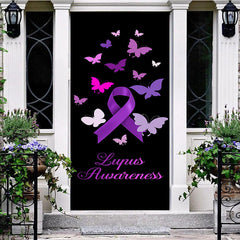 Aperturee - Aperturee Black Purple Butterfly Lupus Awareness Door Cover