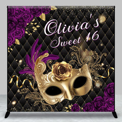 Aperturee - Aperturee Black Purple Rose Masquerade Custom Sweet 16 Backdrop