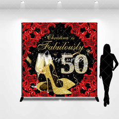 Aperturee - Aperturee Black Red Fabulously 50 Custom Name Birthday Backdrop