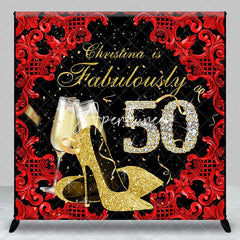 Aperturee - Aperturee Black Red Fabulously 50 Custom Name Birthday Backdrop