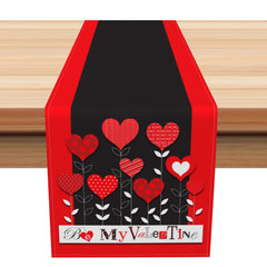 Aperturee - Aperturee Black Red Heart Balloon Be My Valentine Table Runner