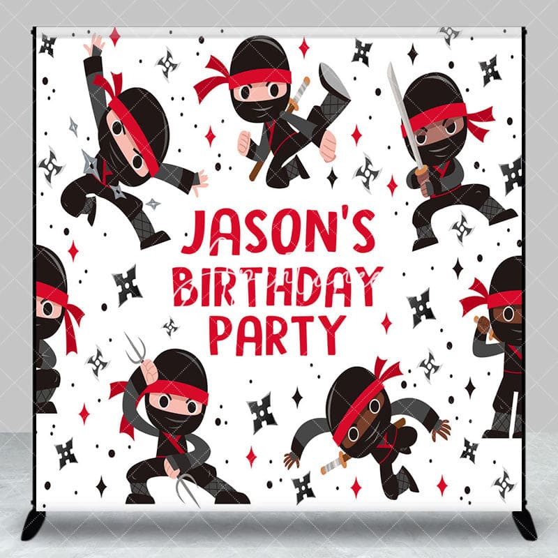 Aperturee - Aperturee Black Red Ninja Darts Custom Name Birthday Backdrop