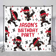 Aperturee - Aperturee Black Red Ninja Darts Custom Name Birthday Backdrop