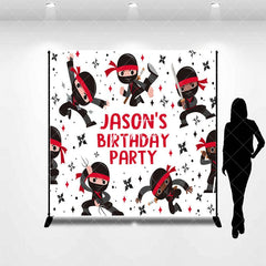 Aperturee - Aperturee Black Red Ninja Darts Custom Name Birthday Backdrop