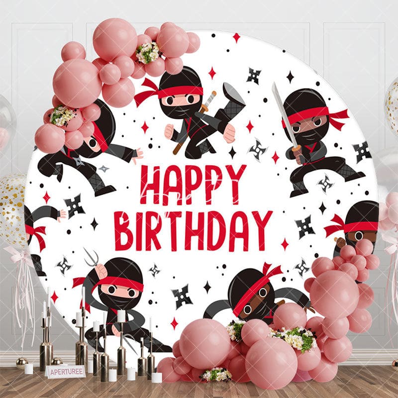 Aperturee - Aperturee Black Red Ninja Darts Games Round Birthday Backdrop