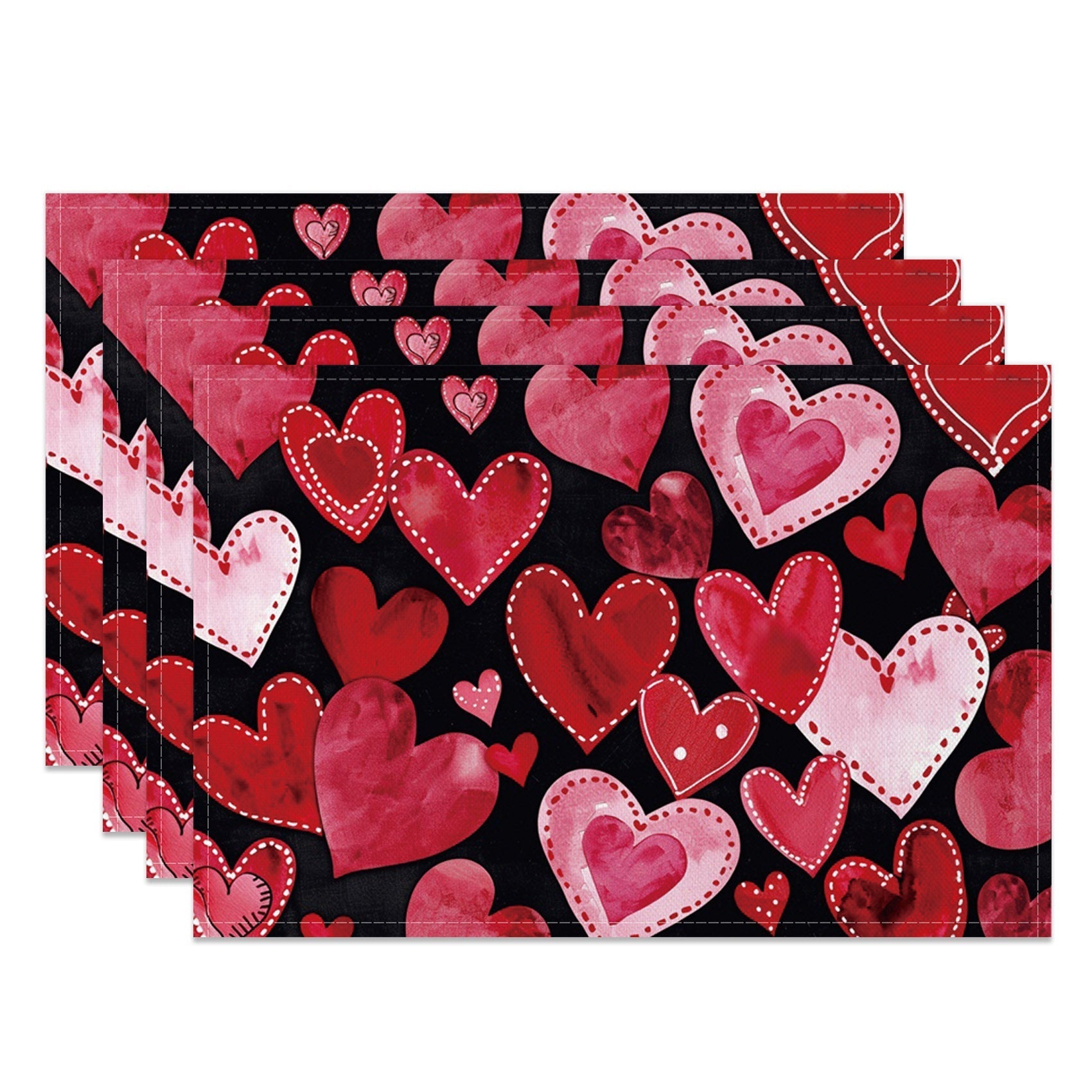 Aperturee - Aperturee Black Red Pink Love Valentines Day Set Of 4 Placemats