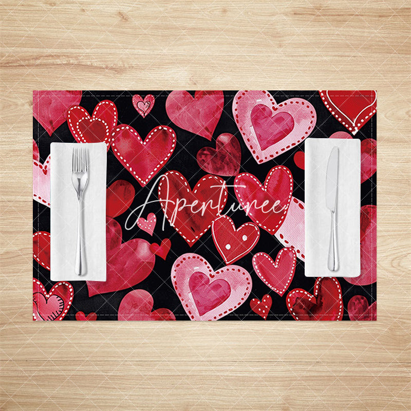 Aperturee - Aperturee Black Red Pink Love Valentines Day Set Of 4 Placemats