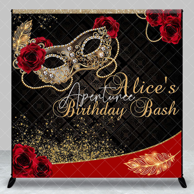 Aperturee - Aperturee Black Red Rose Mask Custom Name Birthday Backdrop