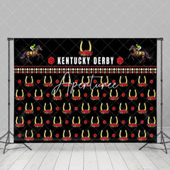 Aperturee - Aperturee Black Repeated Horseshoe Rose Kentucky Derby Backdrop