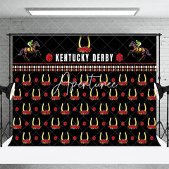 Aperturee - Aperturee Black Repeated Horseshoe Rose Kentucky Derby Backdrop