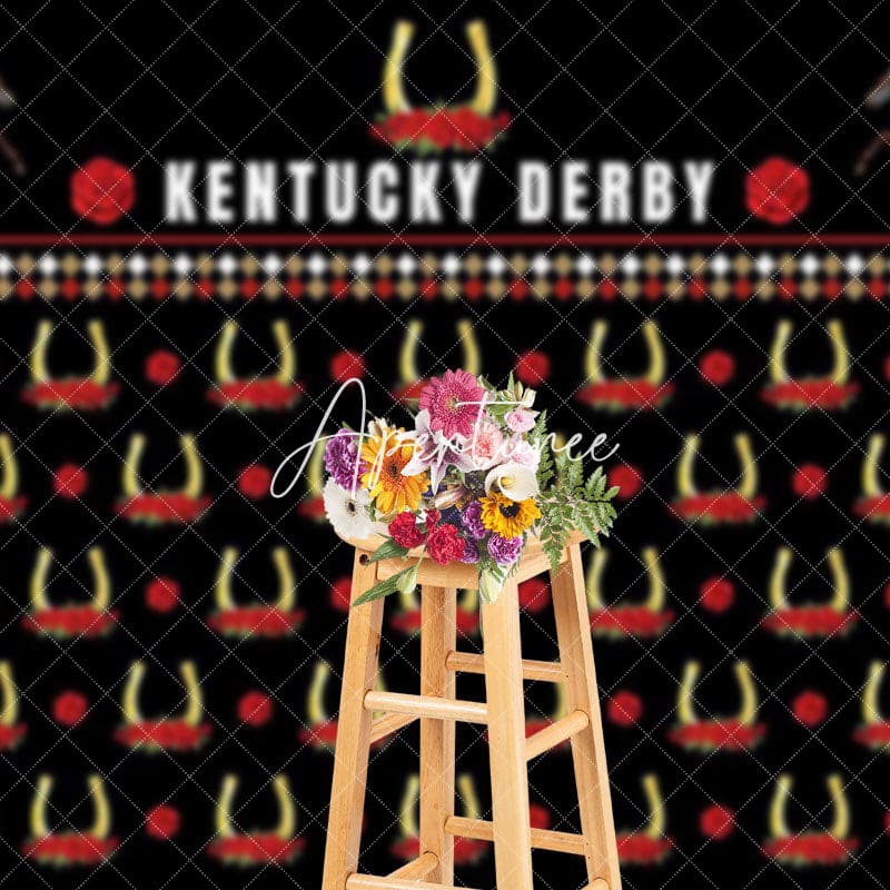 Aperturee - Aperturee Black Repeated Horseshoe Rose Kentucky Derby Backdrop