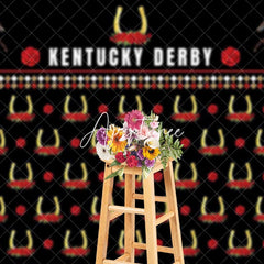 Aperturee - Aperturee Black Repeated Horseshoe Rose Kentucky Derby Backdrop