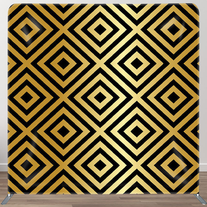 Aperturee - Aperturee Black Rhombus Patchwork Pattern Gold Backdrop Decor