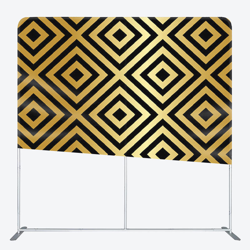 Aperturee - Aperturee Black Rhombus Patchwork Pattern Gold Backdrop Decor