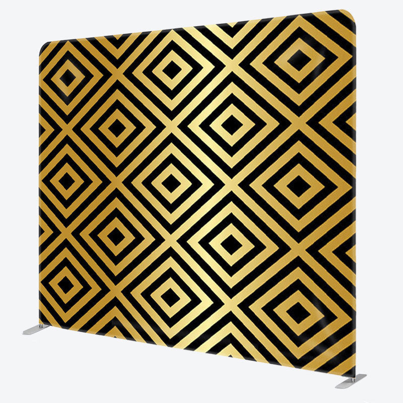 Aperturee - Aperturee Black Rhombus Patchwork Pattern Gold Backdrop Decor