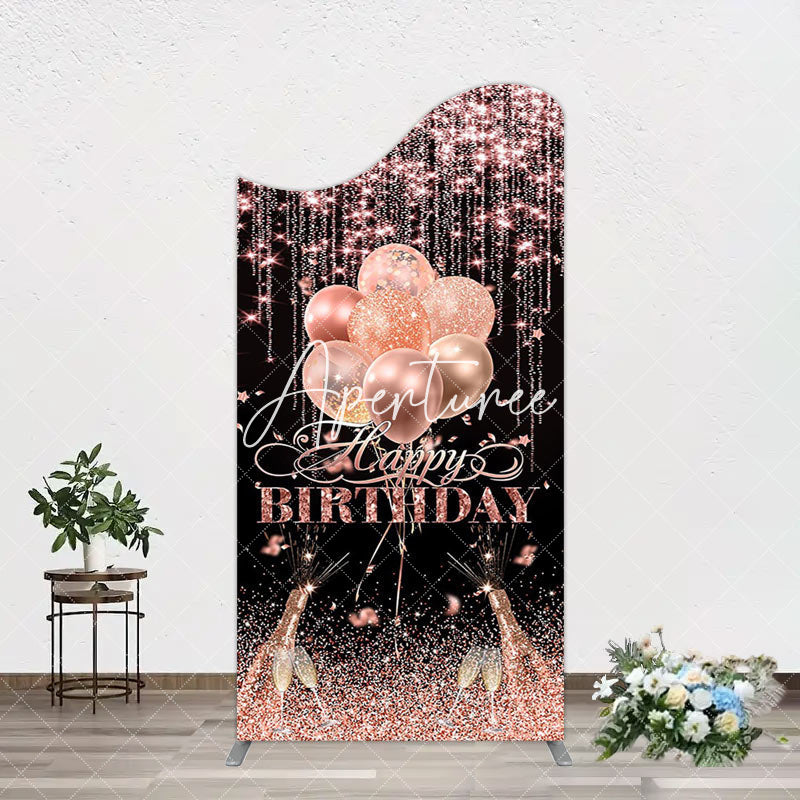 Aperturee - Aperturee Black Rose Gold Glitter Cheer Birthday Arch Backdrop