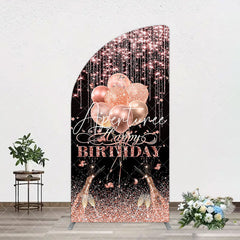 Aperturee - Aperturee Black Rose Gold Glitter Cheer Birthday Arch Backdrop