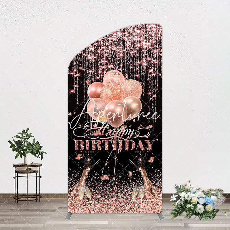 Aperturee - Aperturee Black Rose Gold Glitter Cheer Birthday Arch Backdrop