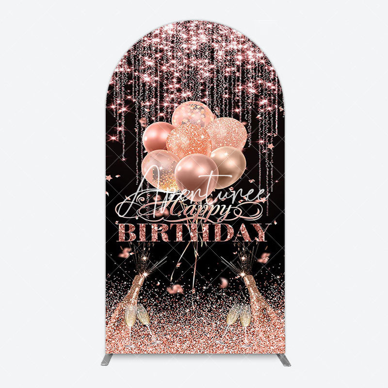 Aperturee - Aperturee Black Rose Gold Glitter Cheer Birthday Arch Backdrop