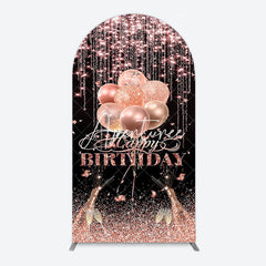 Aperturee - Aperturee Black Rose Gold Glitter Cheer Birthday Arch Backdrop