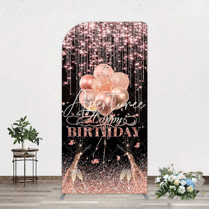 Aperturee - Aperturee Black Rose Gold Glitter Cheer Birthday Arch Backdrop