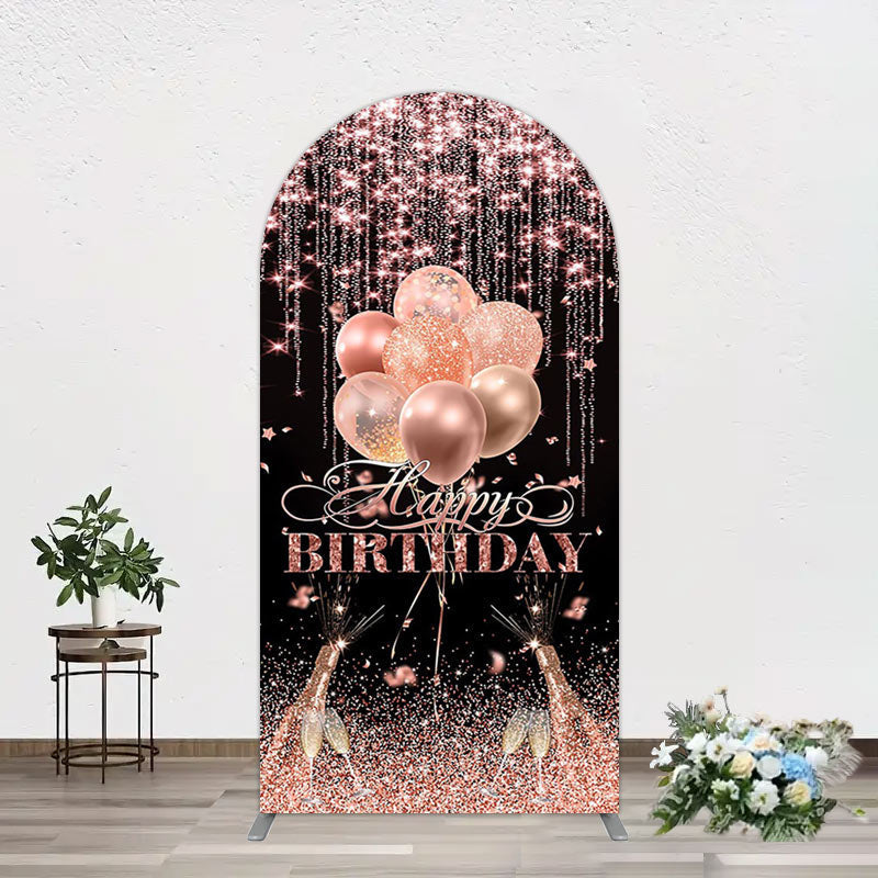 Aperturee - Aperturee Black Rose Gold Glitter Cheer Birthday Arch Backdrop