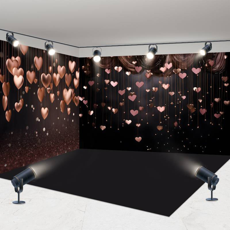 Aperturee - Aperturee Black Rose Gold Love Valentines Day Room Set Backdrop