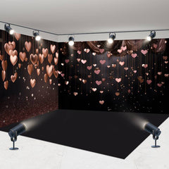 Aperturee - Aperturee Black Rose Gold Love Valentines Day Room Set Backdrop