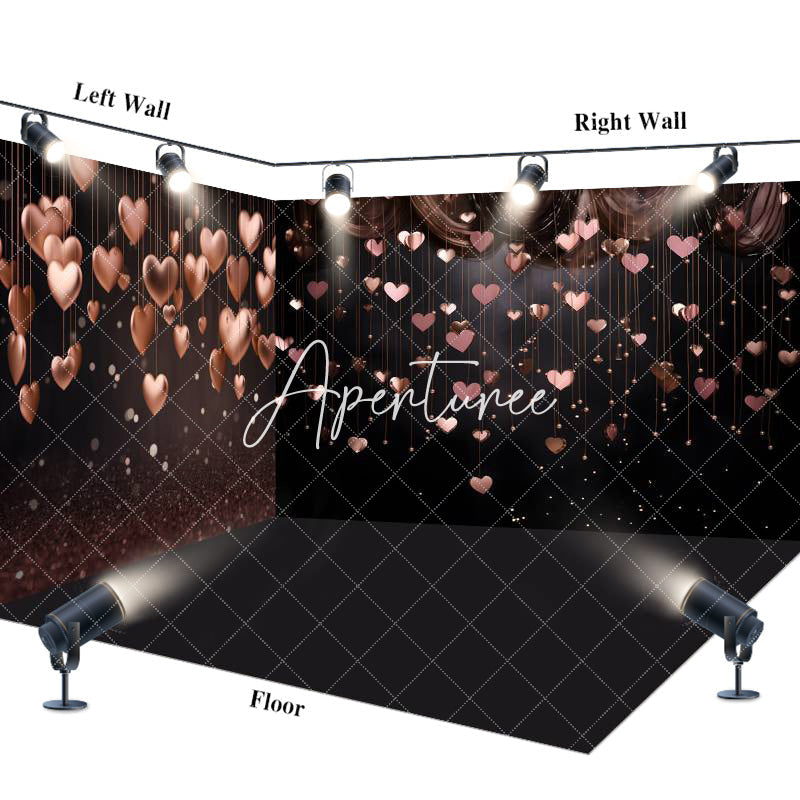 Aperturee - Aperturee Black Rose Gold Love Valentines Day Room Set Backdrop