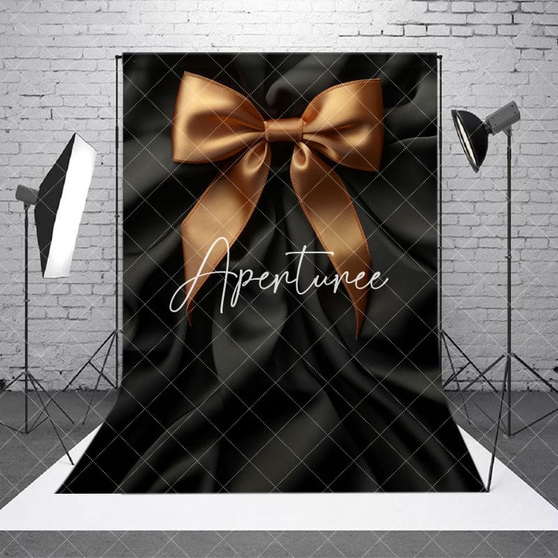 Aperturee - Aperturee Black Satin Gold Bow Tie Retro Wall Photo Backdrop