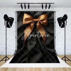 Aperturee - Aperturee Black Satin Gold Bow Tie Retro Wall Photo Backdrop