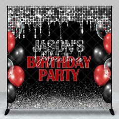 Aperturee - Aperturee Black Silver Balloons Custom Name Birthday Backdrop