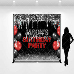 Aperturee - Aperturee Black Silver Balloons Custom Name Birthday Backdrop