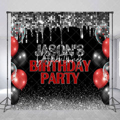 Aperturee - Aperturee Black Silver Balloons Custom Name Birthday Backdrop