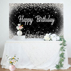 Aperturee - Aperturee Black Silver Diamonds Sparkle Happy Birthday Backdrop