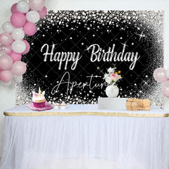 Aperturee - Aperturee Black Silver Diamonds Sparkle Happy Birthday Backdrop