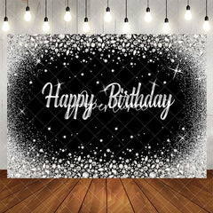 Aperturee - Aperturee Black Silver Diamonds Sparkle Happy Birthday Backdrop