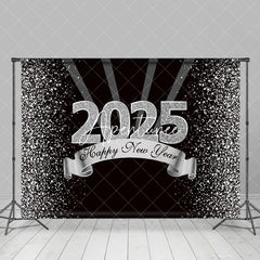 Aperturee - Aperturee Black Silver Glitter 2025 Happy New Year Backdrop