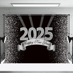 Aperturee - Aperturee Black Silver Glitter 2025 Happy New Year Backdrop