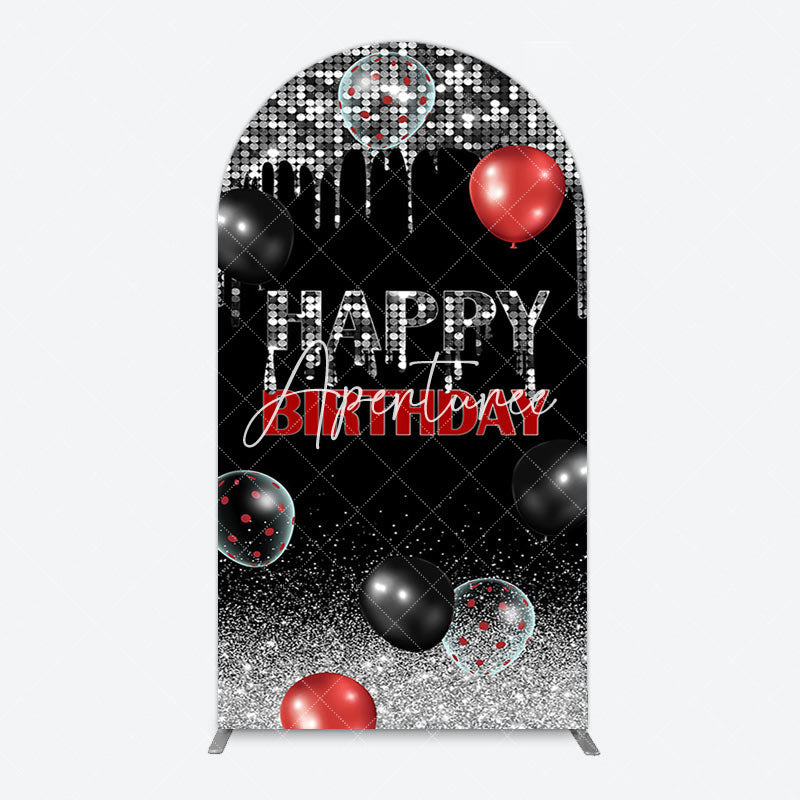 Aperturee - Aperturee Black Silver Glitter Balloons Birthday Arch Backdrop